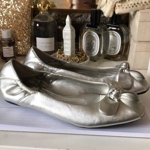 Silver peep toe flats!